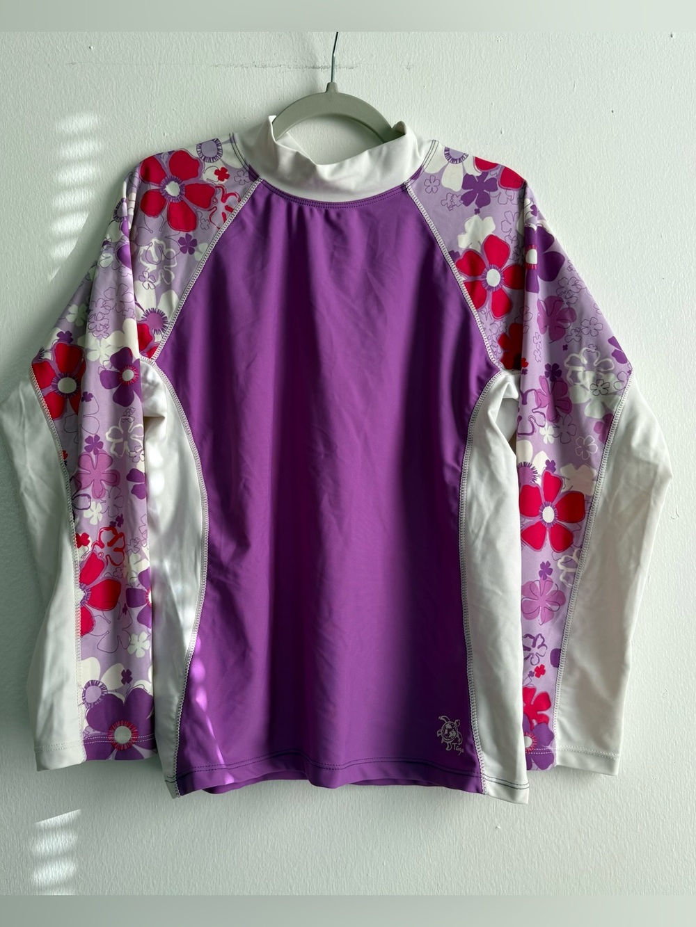 Girls' Purple Floral Long-Sleeve Rashguard Swim Top 11/12